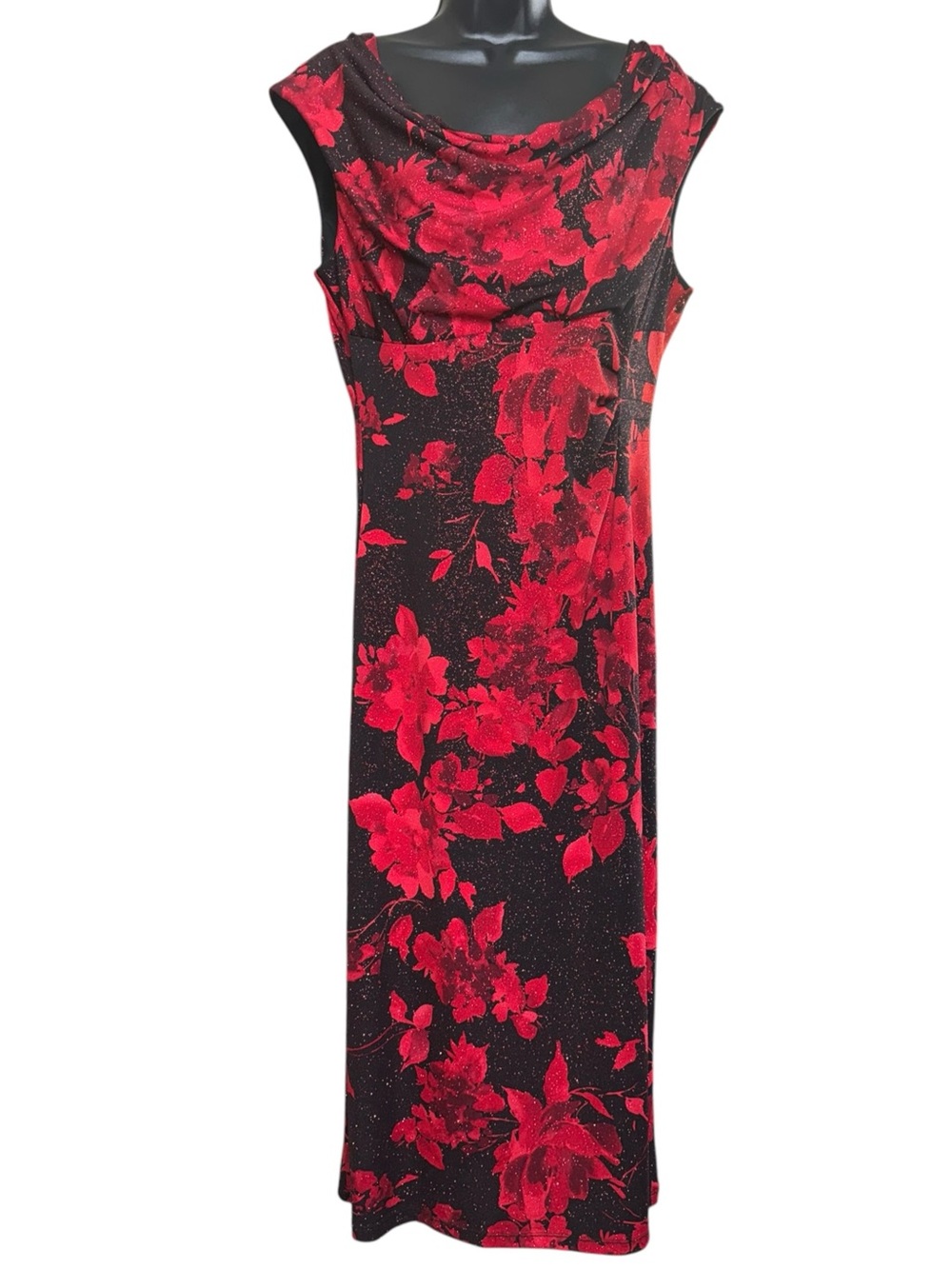 Connected Apparel Red Black Floral Maxi Dress Women’s Size 12